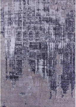Mid-Century Modern Purple Navy Blue Oriental Rug, urb2489