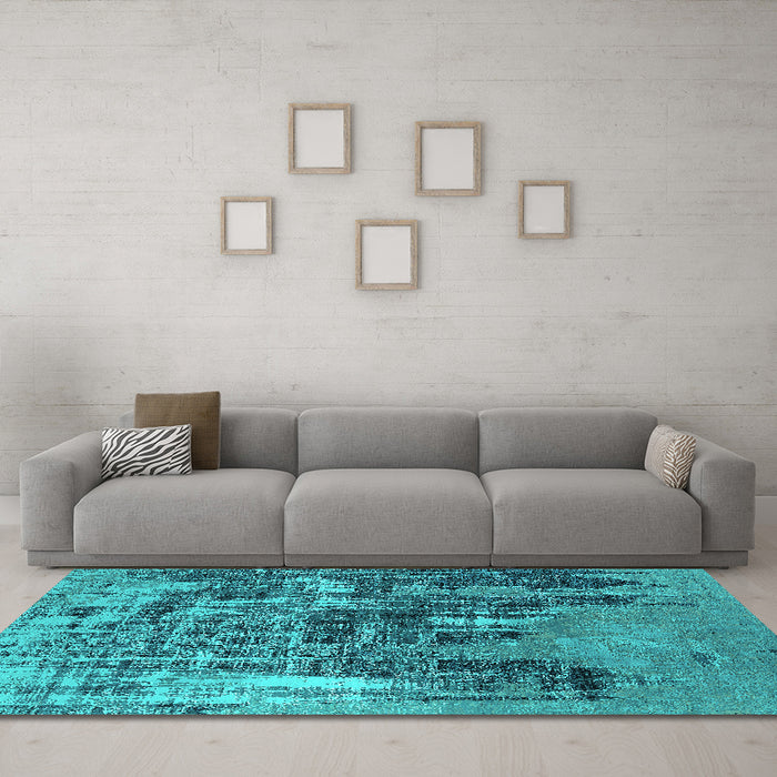Machine Washable Oriental Turquoise Industrial Area Rugs in a Living Room,, wshurb2489turq