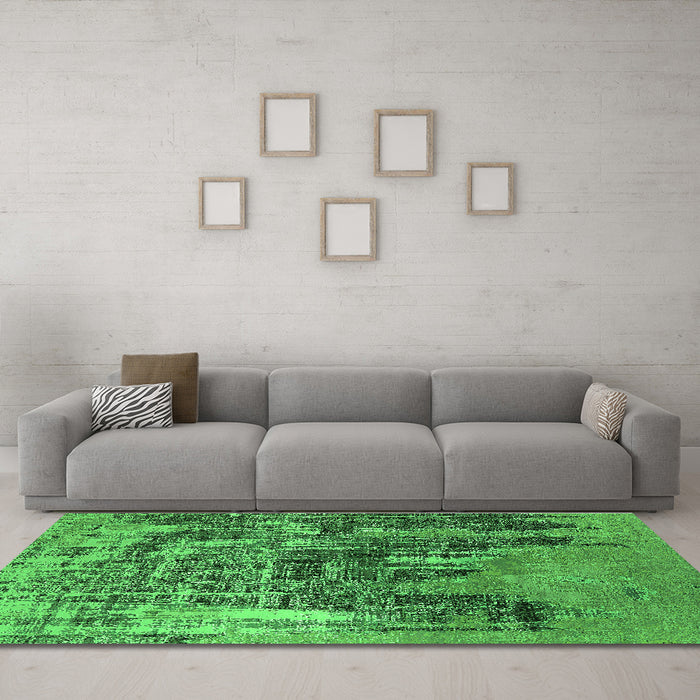 Machine Washable Oriental Green Industrial Area Rugs in a Living Room,, wshurb2489grn