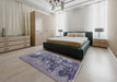 Mid-Century Modern Purple Navy Blue Oriental Rug in a Bedroom, urb2489