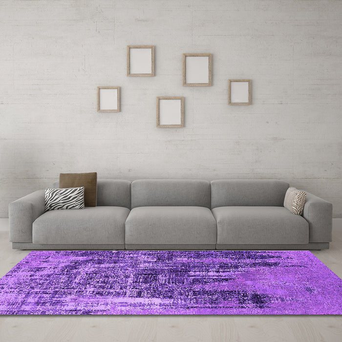 Machine Washable Oriental Purple Industrial Area Rugs in a Living Room, wshurb2489pur