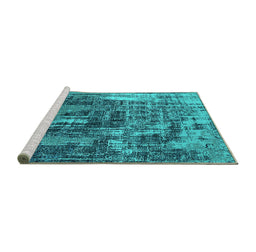 Sideview of Machine Washable Oriental Turquoise Industrial Area Rugs, wshurb2489turq