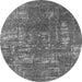 Round Machine Washable Oriental Gray Industrial Rug, wshurb2490gry