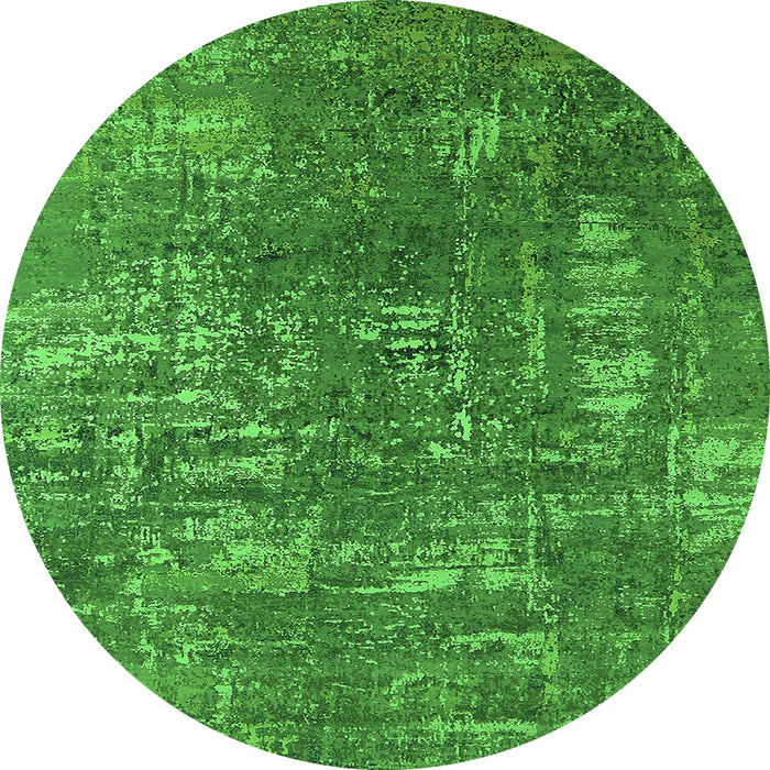 Round Machine Washable Oriental Green Industrial Area Rugs, wshurb2490grn