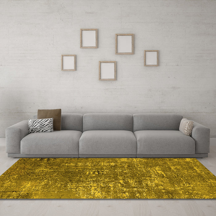 Machine Washable Oriental Yellow Industrial Rug in a Living Room, wshurb2490yw