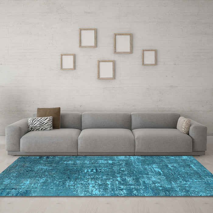 Machine Washable Oriental Light Blue Industrial Rug in a Living Room, wshurb2490lblu