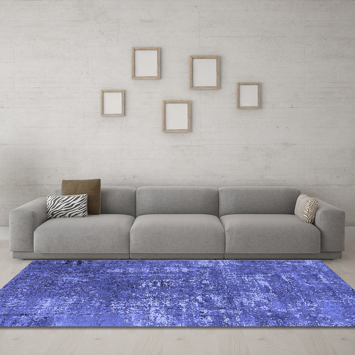Machine Washable Oriental Blue Industrial Rug in a Living Room, wshurb2490blu