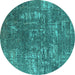 Round Machine Washable Oriental Turquoise Industrial Area Rugs, wshurb2490turq