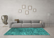 Machine Washable Oriental Turquoise Industrial Area Rugs in a Living Room,, wshurb2490turq