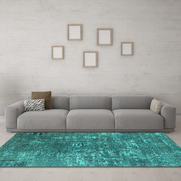 Machine Washable Oriental Turquoise Industrial Area Rugs in a Living Room,, wshurb2490turq