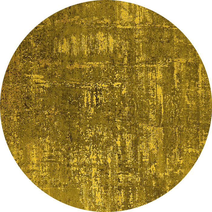 Round Machine Washable Oriental Yellow Industrial Rug, wshurb2490yw