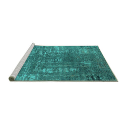 Sideview of Machine Washable Oriental Turquoise Industrial Area Rugs, wshurb2490turq
