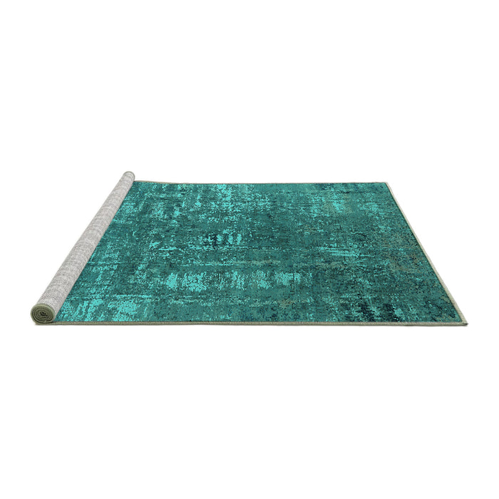 Sideview of Machine Washable Oriental Turquoise Industrial Area Rugs, wshurb2490turq