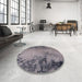 Round Mid-Century Modern Silver Pink Oriental Rug in a Office, urb2491