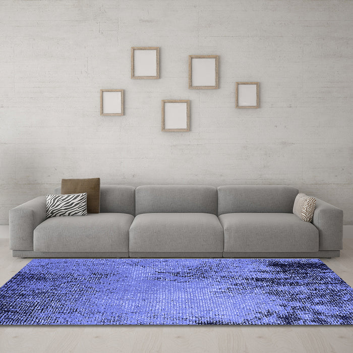 Machine Washable Oriental Blue Industrial Rug in a Living Room, wshurb2491blu