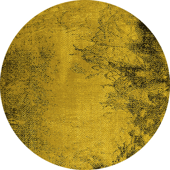 Round Machine Washable Oriental Yellow Industrial Rug, wshurb2491yw