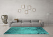 Machine Washable Oriental Turquoise Industrial Area Rugs in a Living Room,, wshurb2491turq