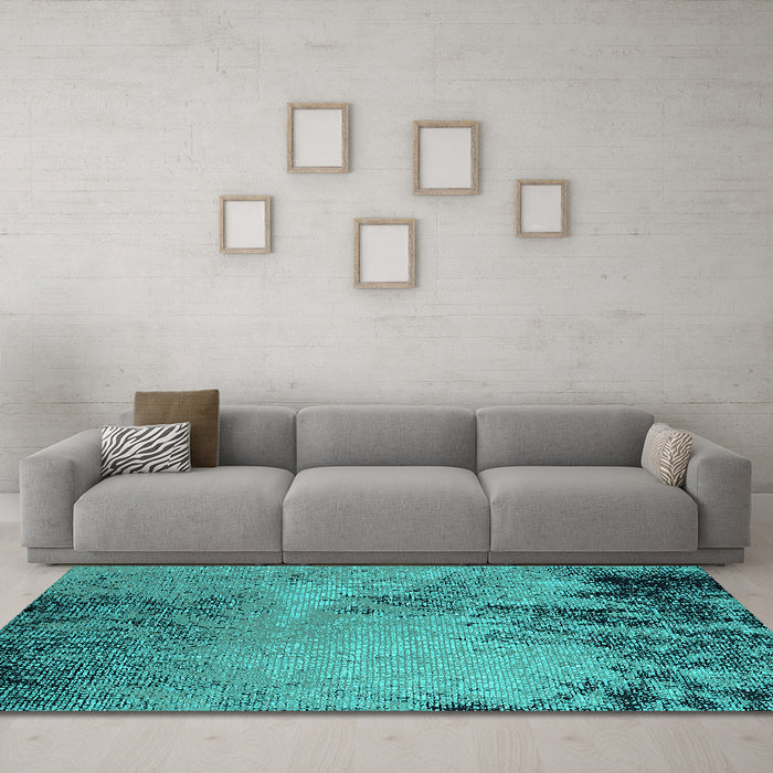 Machine Washable Oriental Turquoise Industrial Area Rugs in a Living Room,, wshurb2491turq
