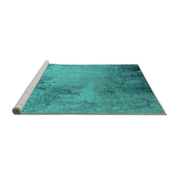 Sideview of Machine Washable Oriental Turquoise Industrial Area Rugs, wshurb2491turq