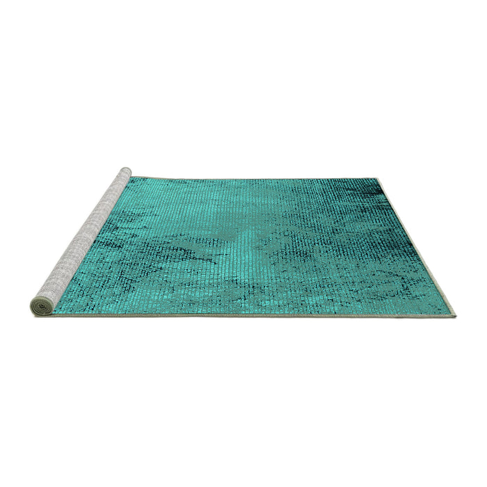 Sideview of Machine Washable Oriental Turquoise Industrial Area Rugs, wshurb2491turq