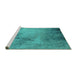 Sideview of Machine Washable Oriental Turquoise Industrial Area Rugs, wshurb2491turq