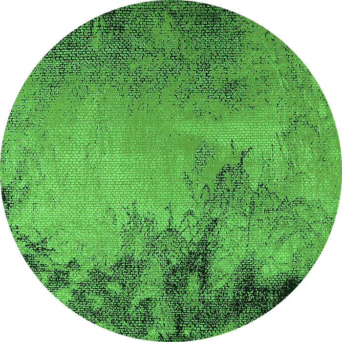 Round Machine Washable Oriental Green Industrial Area Rugs, wshurb2491grn