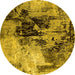 Round Oriental Yellow Industrial Rug, urb2492yw