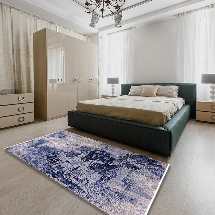 Mid-Century Modern Purple Oriental Rug in a Bedroom, urb2492