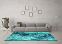 Machine Washable Oriental Turquoise Industrial Area Rugs in a Living Room,, wshurb2492turq