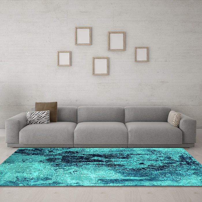 Machine Washable Oriental Turquoise Industrial Area Rugs in a Living Room,, wshurb2492turq
