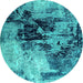 Round Oriental Turquoise Industrial Rug, urb2492turq