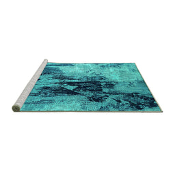 Sideview of Machine Washable Oriental Turquoise Industrial Area Rugs, wshurb2492turq