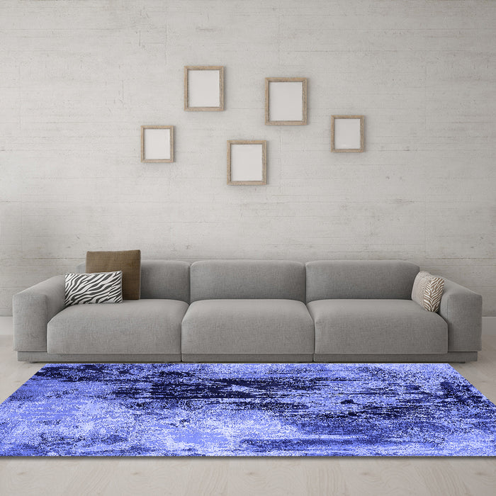Machine Washable Oriental Blue Industrial Rug in a Living Room, wshurb2492blu
