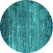 Round Oriental Turquoise Industrial Rug, urb2493turq