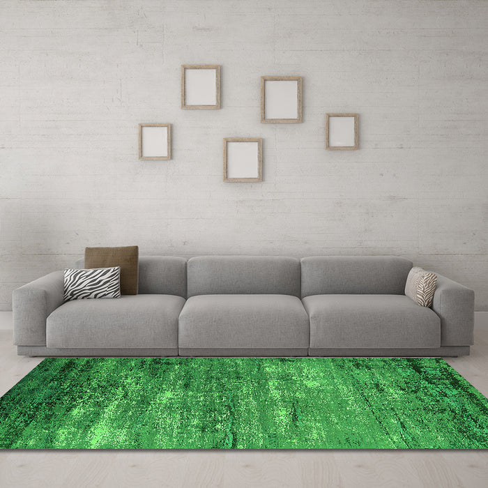 Machine Washable Oriental Green Industrial Area Rugs in a Living Room,, wshurb2493grn