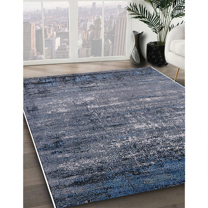 Mid-Century Modern Blue Moss Green Oriental Rug in Family Room, urb2493