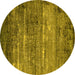 Round Machine Washable Oriental Yellow Industrial Rug, wshurb2494yw