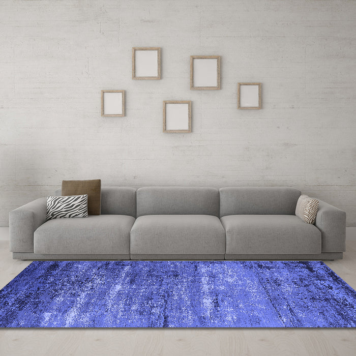 Machine Washable Oriental Blue Industrial Rug in a Living Room, wshurb2494blu