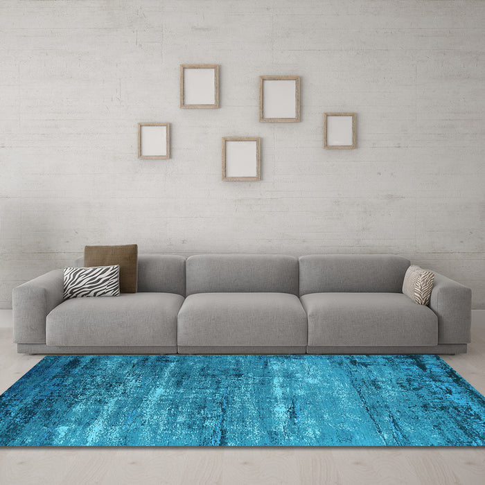 Machine Washable Oriental Light Blue Industrial Rug in a Living Room, wshurb2494lblu