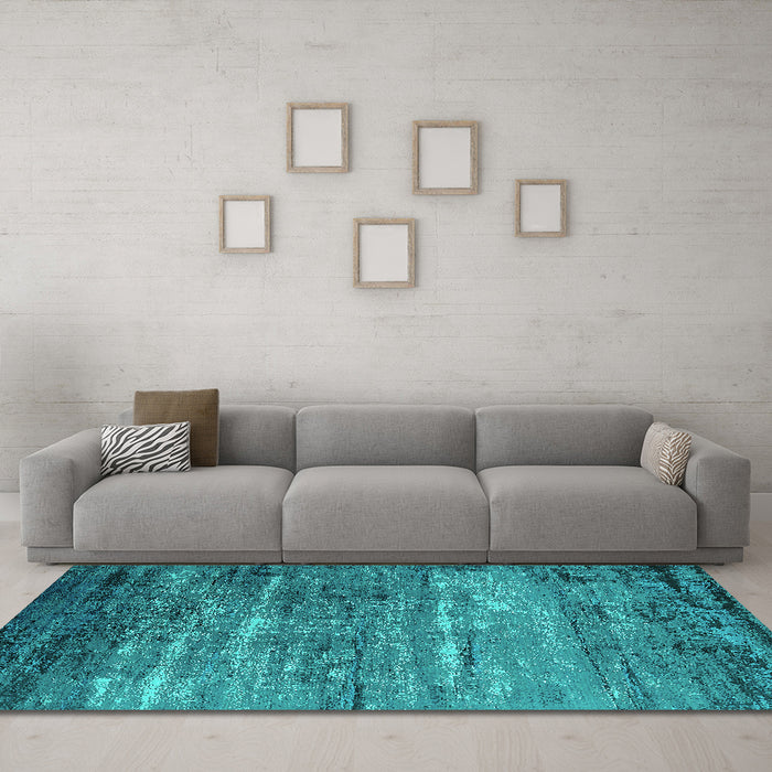 Machine Washable Oriental Turquoise Industrial Area Rugs in a Living Room,, wshurb2494turq