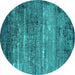 Round Oriental Turquoise Industrial Rug, urb2494turq