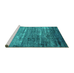 Sideview of Machine Washable Oriental Turquoise Industrial Area Rugs, wshurb2494turq