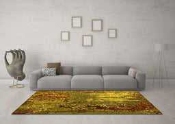 Machine Washable Oriental Yellow Industrial Rug in a Living Room, wshurb2495yw