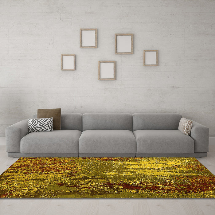 Machine Washable Oriental Yellow Industrial Rug in a Living Room, wshurb2495yw