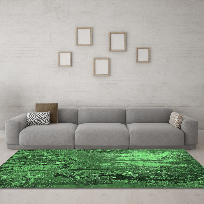 Machine Washable Oriental Emerald Green Industrial Area Rugs in a Living Room,, wshurb2495emgrn