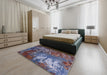 Mid-Century Modern Plum Purple Oriental Rug in a Bedroom, urb2495