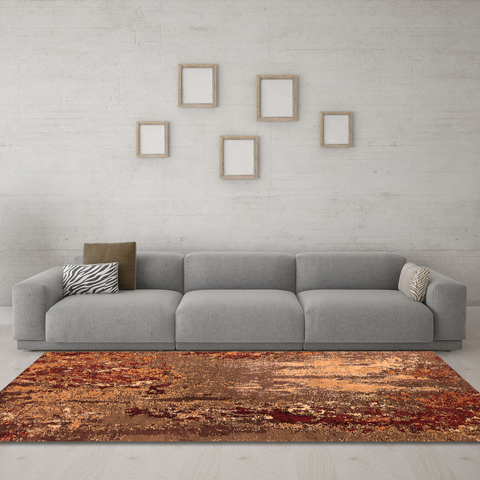 Machine Washable Oriental Orange Industrial Area Rugs in a Living Room, wshurb2495org