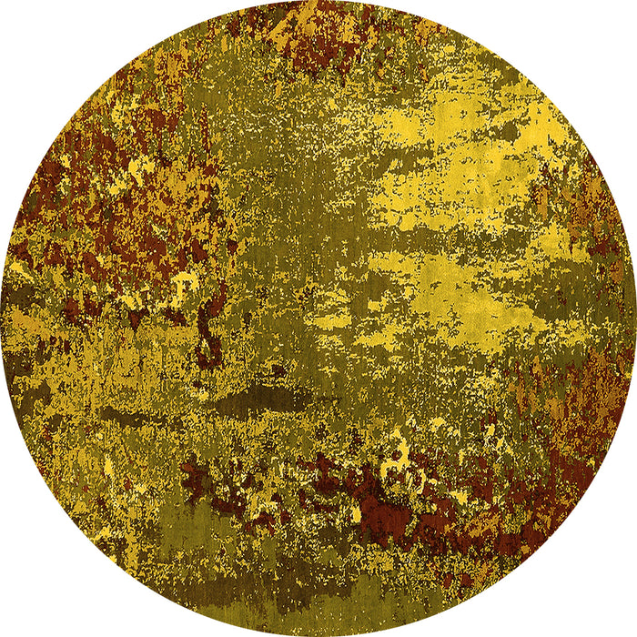 Round Machine Washable Oriental Yellow Industrial Rug, wshurb2495yw