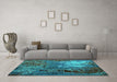Machine Washable Oriental Turquoise Industrial Area Rugs in a Living Room,, wshurb2495turq