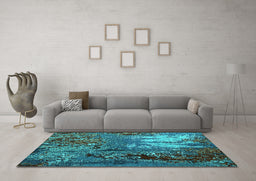 Machine Washable Oriental Turquoise Industrial Area Rugs in a Living Room,, wshurb2495turq
